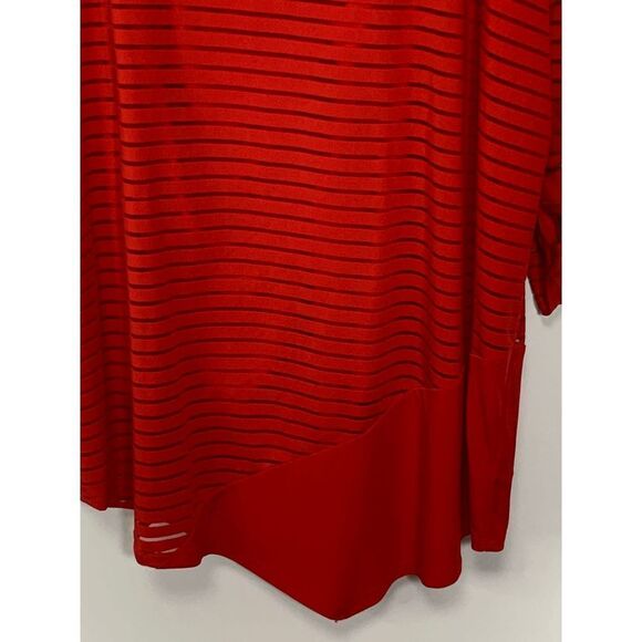 Women's Sheer Stripes Overlay Roll Tab Sleeves Scoop Neck Tunic Red Size 3X - Picture 3 of 10